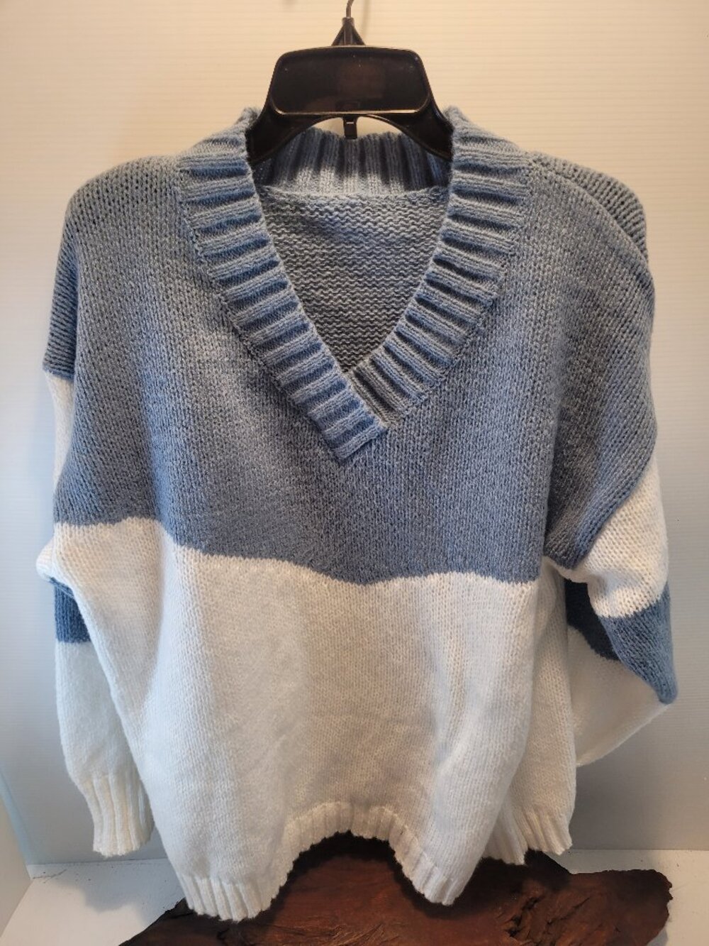 Lt Blue and White Oversized Cozy Sweater